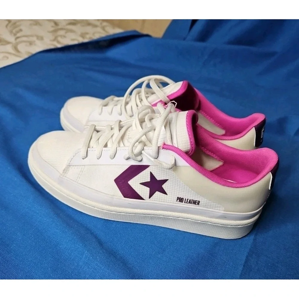 Converse Pro Leather Ox Sneakers White Purple Pink Unisex Men 7 Women 8.5 NEW - Picture 2 of 11